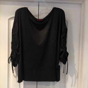 Black Ruched Sleeve Blouse Shimmery Top